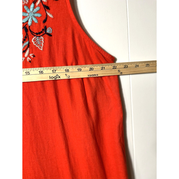 Croft & Barrow Linen Blend Shift Dress Large Sleeveless Red Embroidered New - Picture 3 of 11